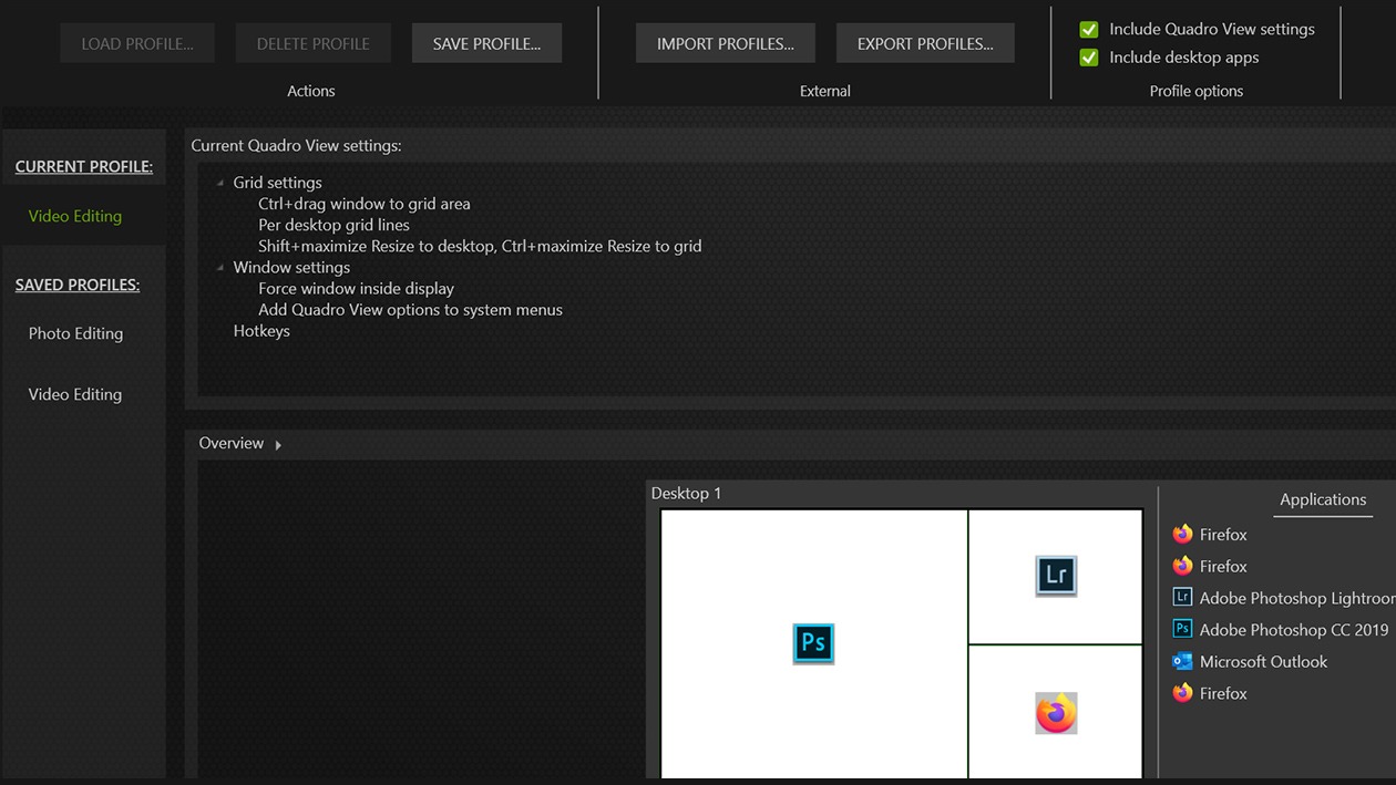 Perfiles de usuario de software de gestión de escritorio NVIDIA Quadro View