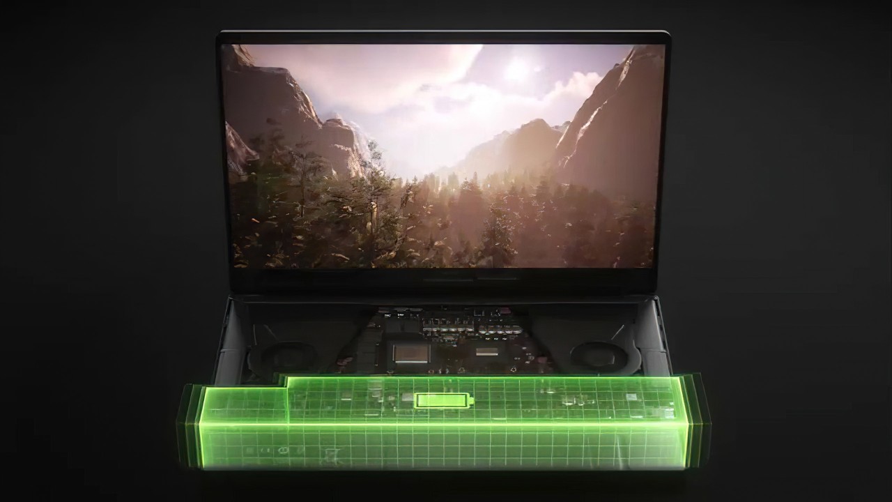 Laptop with highlighted battery for extended gaming