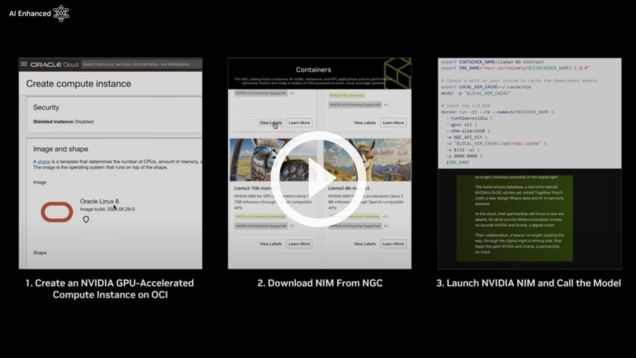  A screenshot of the Instantly Deploy Generative AI with NVIDIA NIM on OCI video